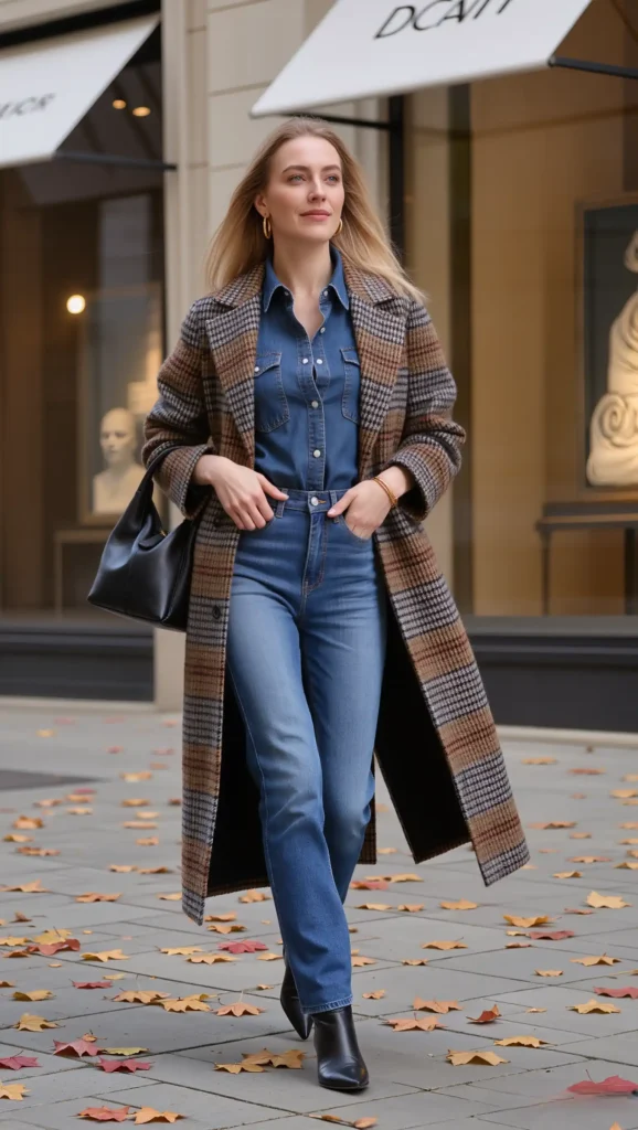 Plaid Coat & Tonal Denim
