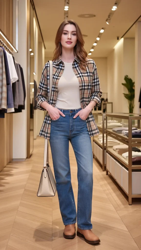 25 Fall Casual Chic Outfits Ideas 2026: Effortless & Polished Autumn Looks 22 Plaid Shirt + Denim