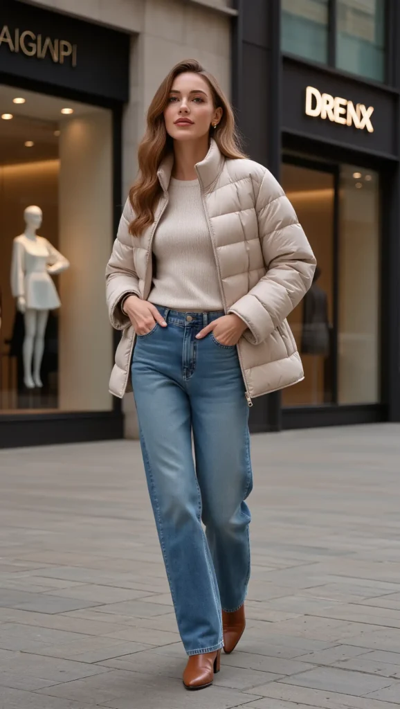 24 Fall Street Style Outfit Ideas 2026: Trendy Looks That Own the Sidewalk 11 Quilted Jacket & Relaxed Denim