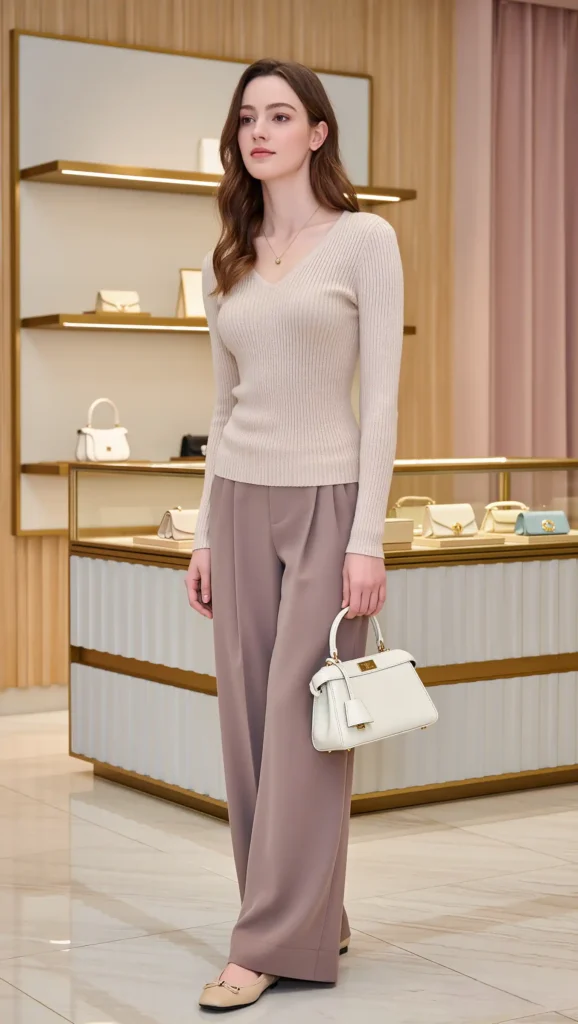 25 Fall Vanilla Girl Outfits Ideas 2026: Cozy, Creamy & Effortlessly Chic 13 Ribbed Top + Wide-Leg Trousers