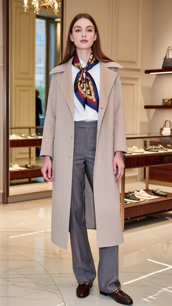 Satin Scarf & Long Wool Coat