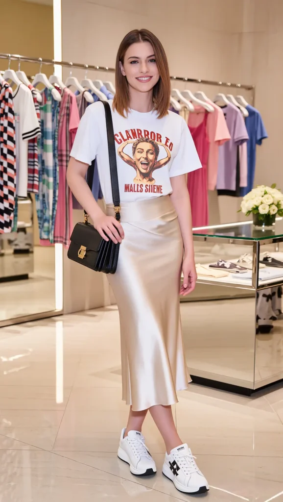 24 Unique Fashion Looks That Feel Fresh in 2026 3 Satin Skirt With a Graphic Tee