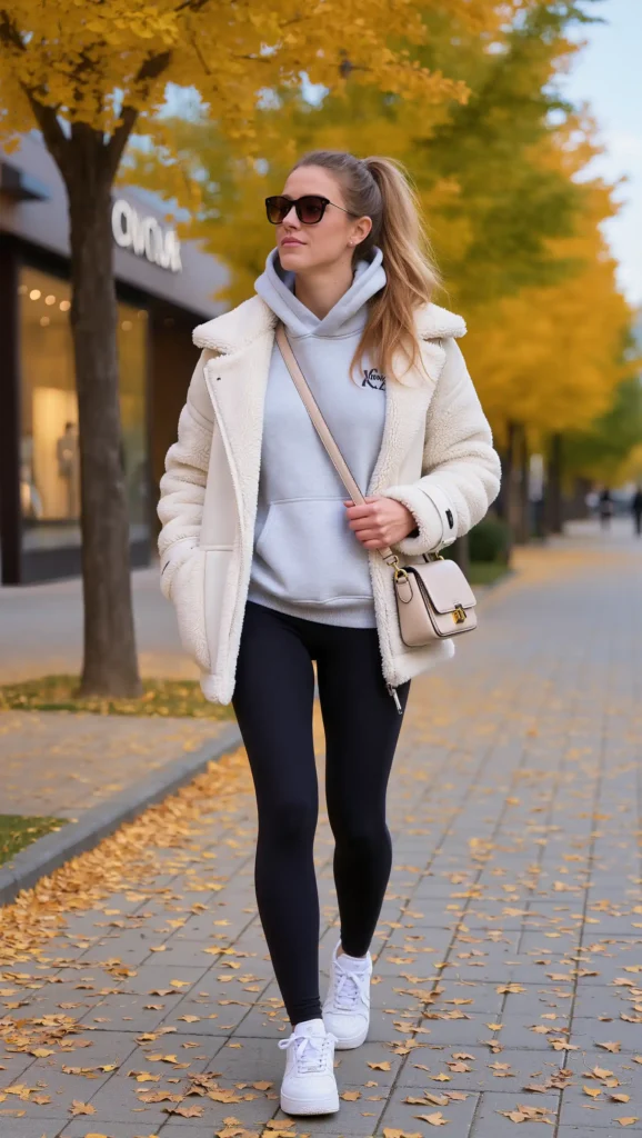 24 Fall Street Style Outfit Ideas 2026: Trendy Looks That Own the Sidewalk 16 Sherpa Jacket & Leggings