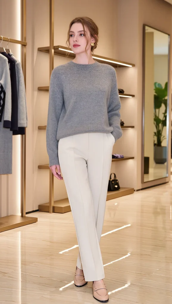 Soft Gray Sweater & Cream Pants