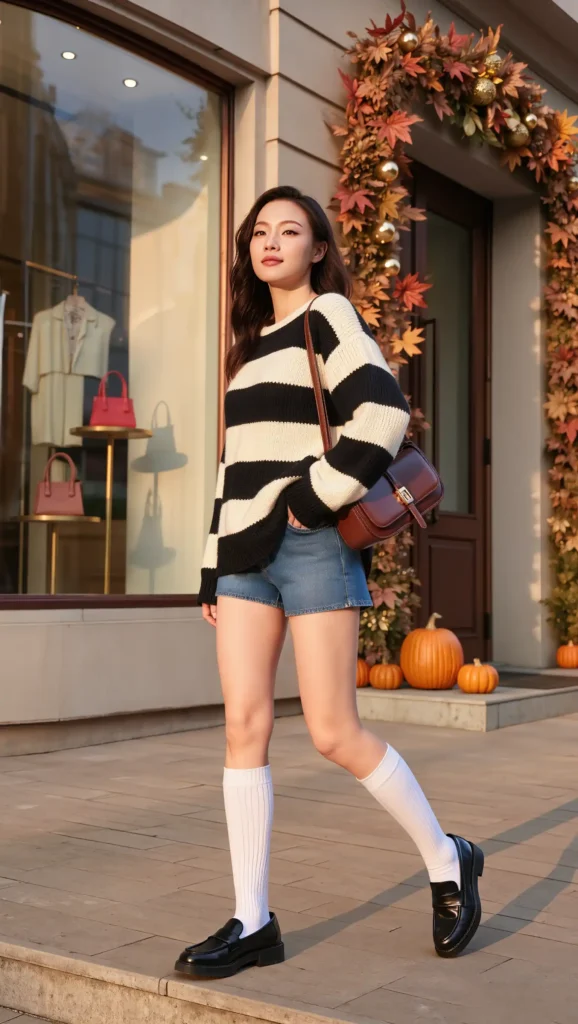 Striped Sweater & Denim Shorts