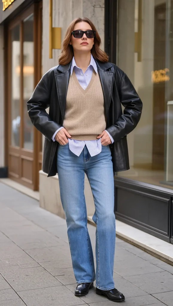 Sweater Vest & Leather Outerwear