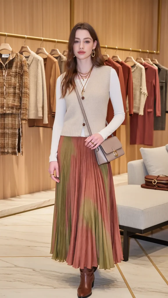 25 Fall Casual Chic Outfits Ideas 2026: Effortless & Polished Autumn Looks 25 Sweater Vest + Maxi Skirt