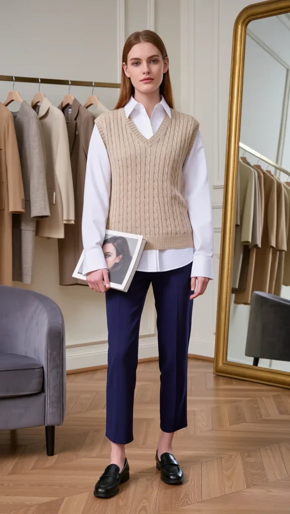 25 Fall Work Outfit Ideas 2026: Polished Office Looks That Blend Style and Comfort 18 Sweater Vest & Tailored Shirt