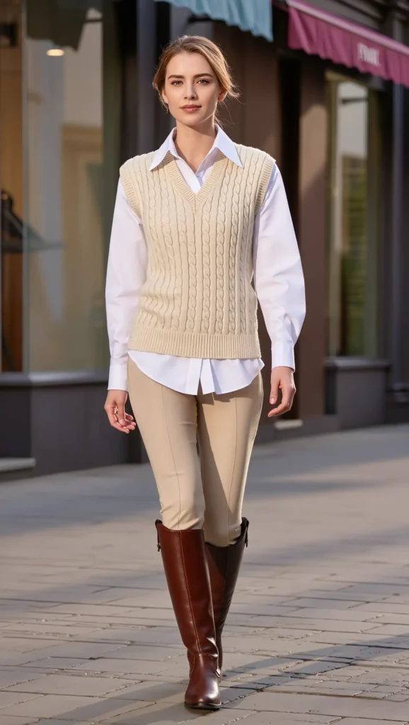 Sweater Vest & Tall Riding Boots