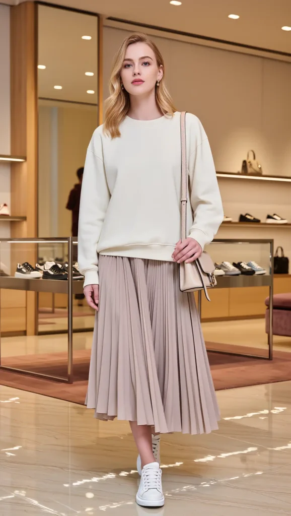 25 Fall Lazy Day Outfits Ideas 2026: Comfy Looks That Still Feel Cute 19 Sweatshirt + Midi Skirt