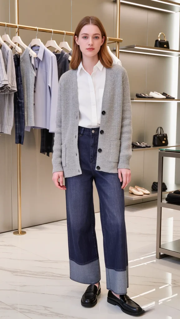 25 Fall Work Outfit Ideas 2026: Polished Office Looks That Blend Style and Comfort 24 Textured Cardigan & Wide-Leg Denim