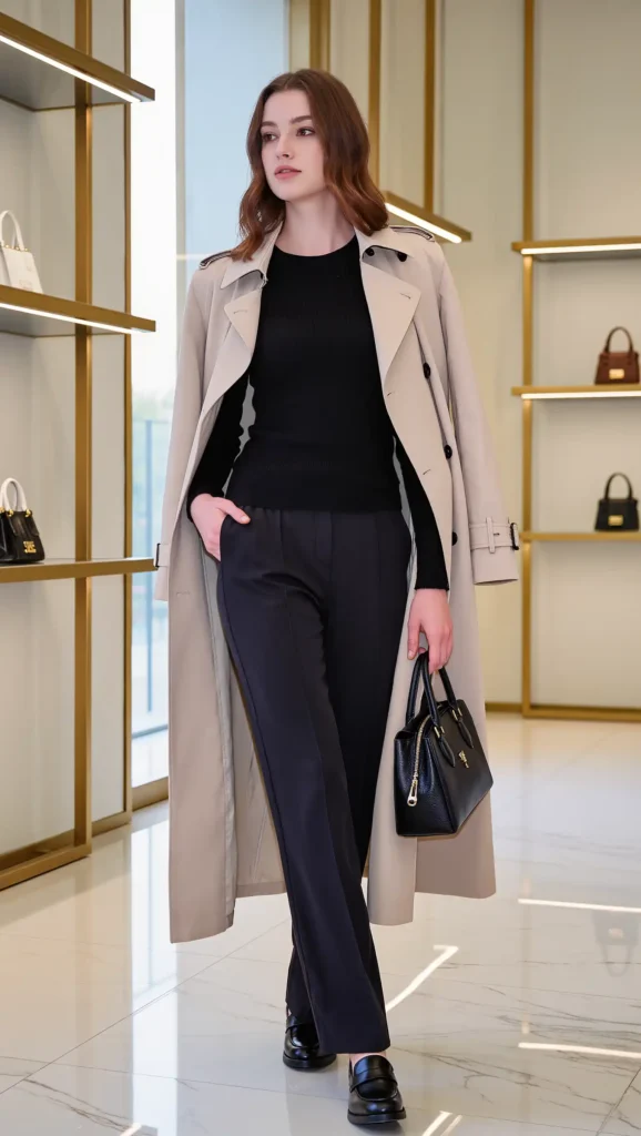 Trench Coat + Black Trousers