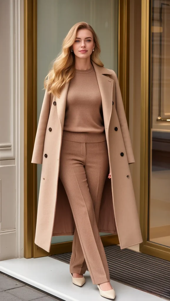 25 Fall Work Outfit Ideas 2026: Polished Office Looks That Blend Style and Comfort 19 Trench Coat & Knit Set