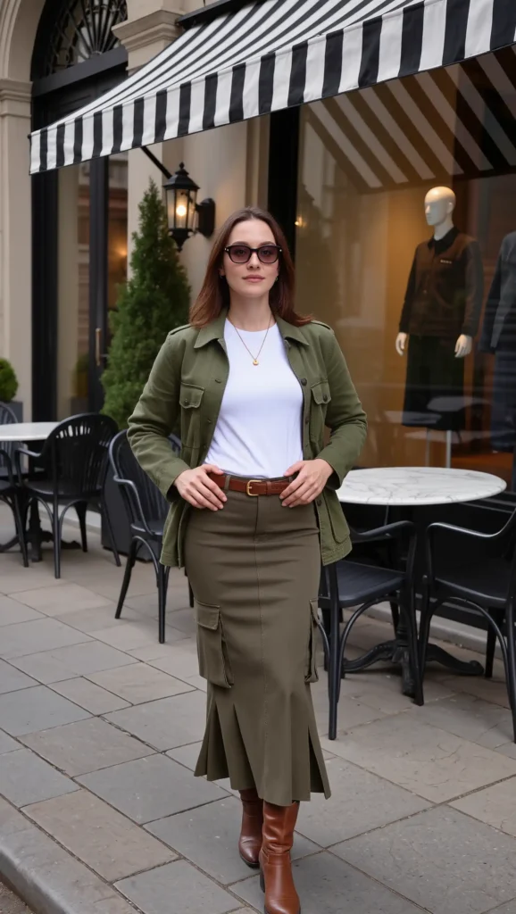 24 Fall Street Style Outfit Ideas 2026: Trendy Looks That Own the Sidewalk 15 Utility Jacket & Cargo Maxi Skirt