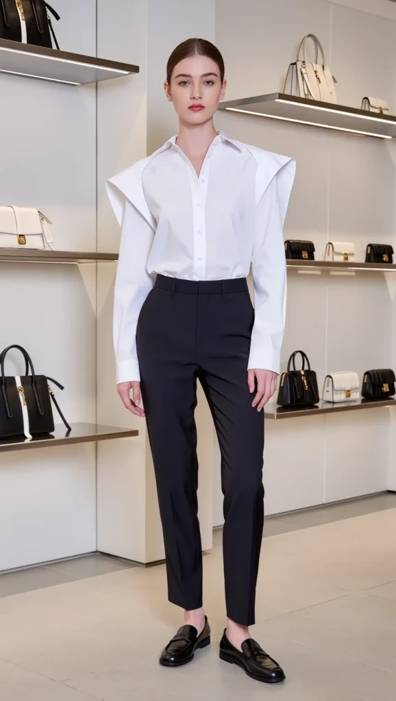 White Button-Down & Black Tailored Pants