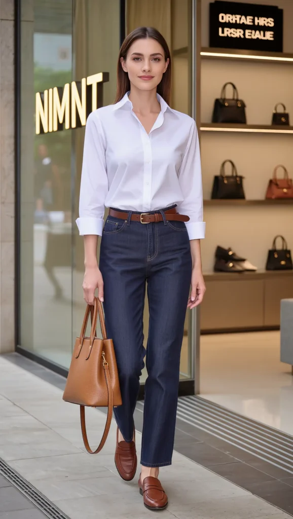 White Shirt + Dark Denim + Loafers