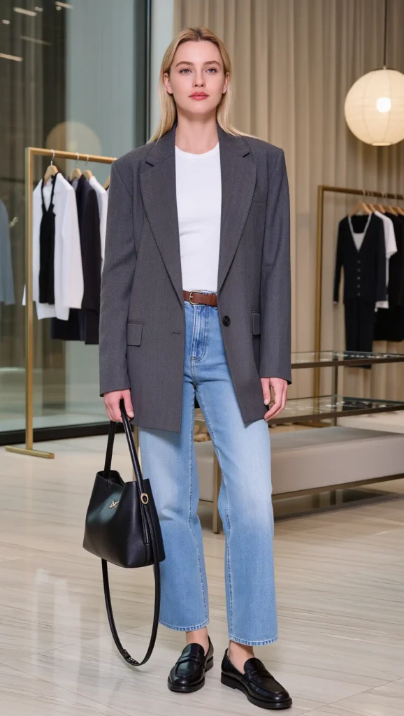 White Tee + Blazer + Jeans