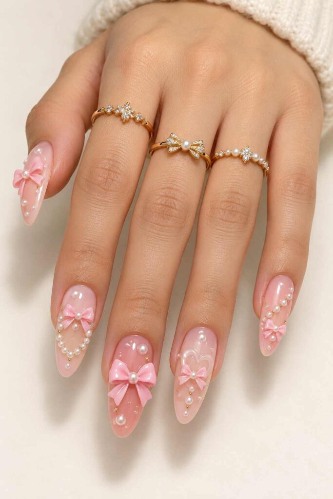 3D Bow Acrylic Nails
