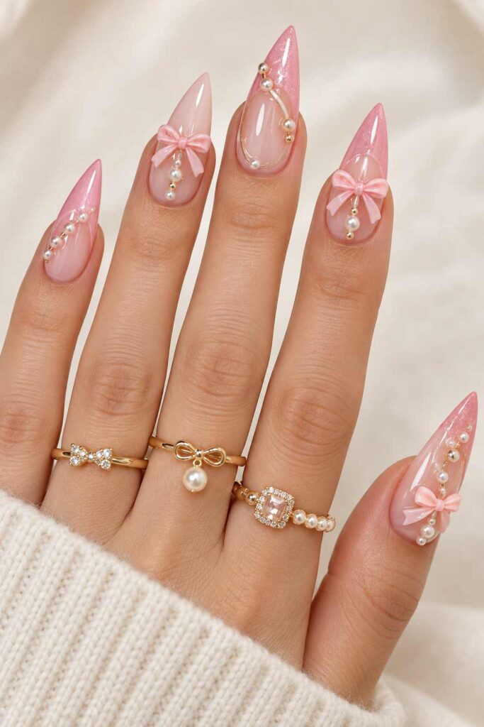3D Bow Stiletto Nails