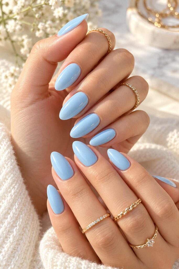 Baby Blue Almond Nails