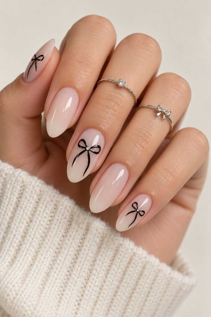 Black Bow Nails