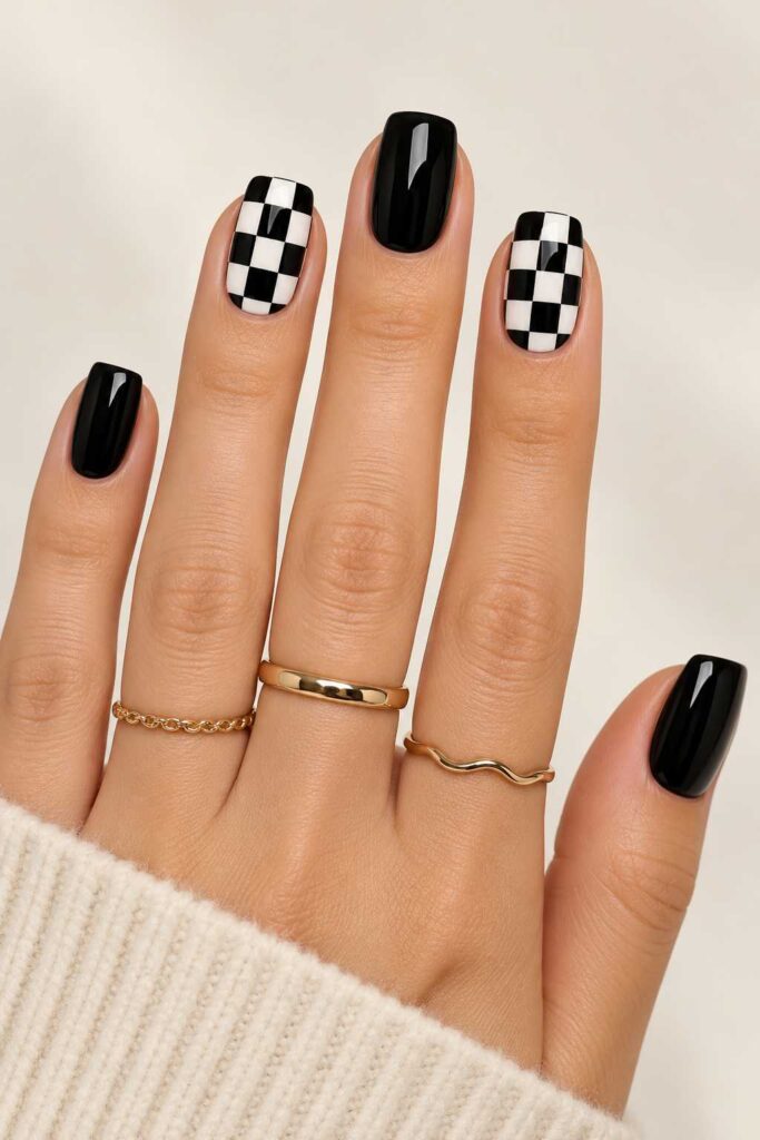 Black Checkered Nails