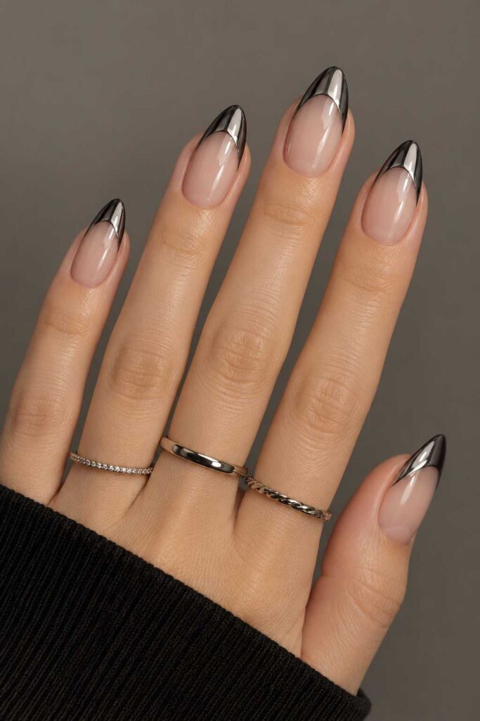 Black Chrome French Manicure