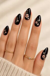 Black Floral Nails