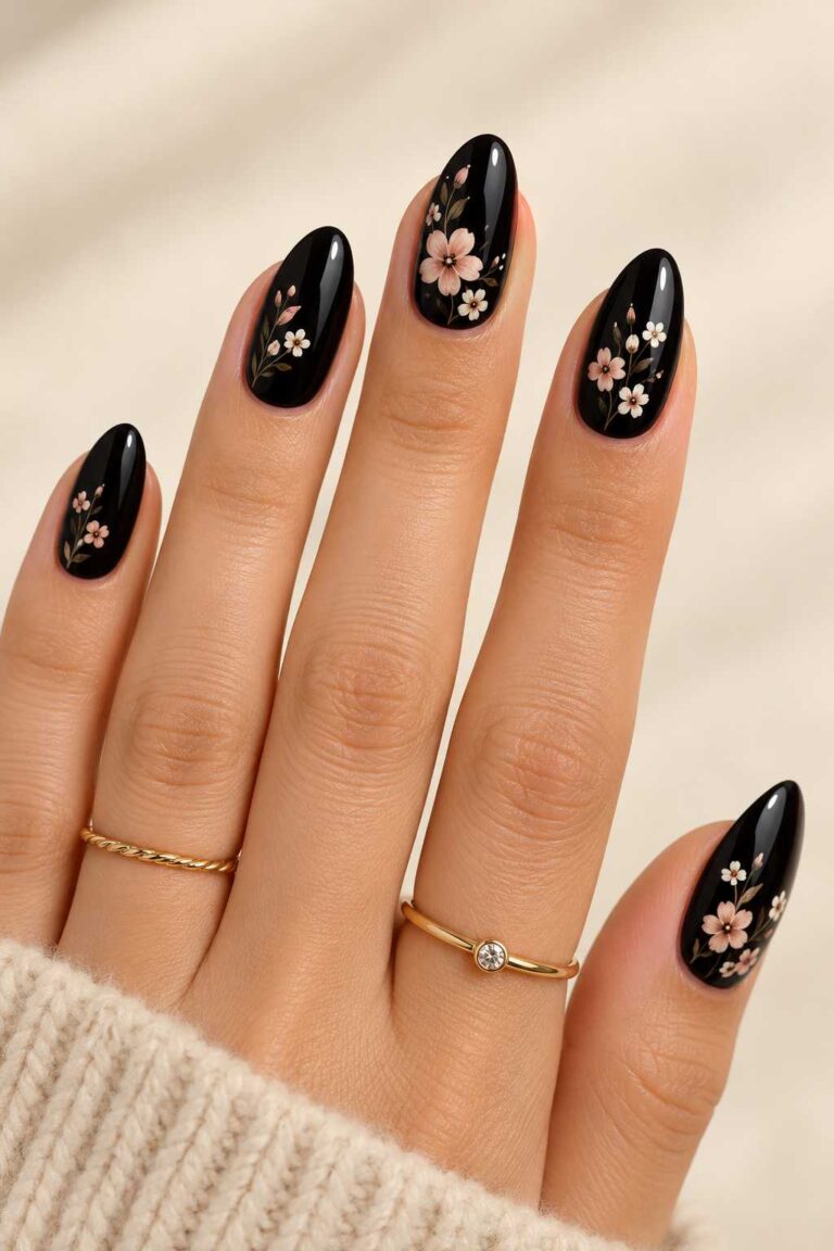 Black Floral Nails