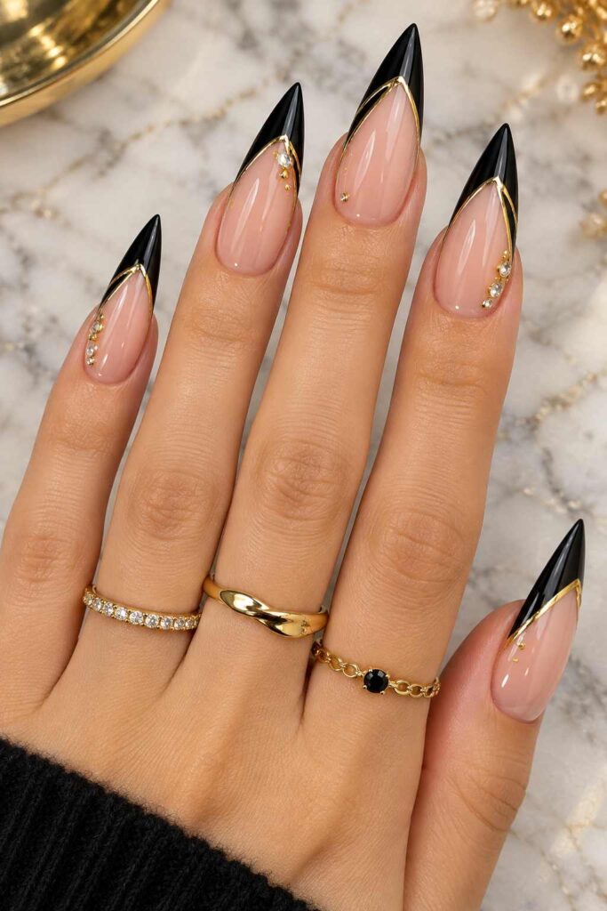 Black French Tip Stiletto Nails