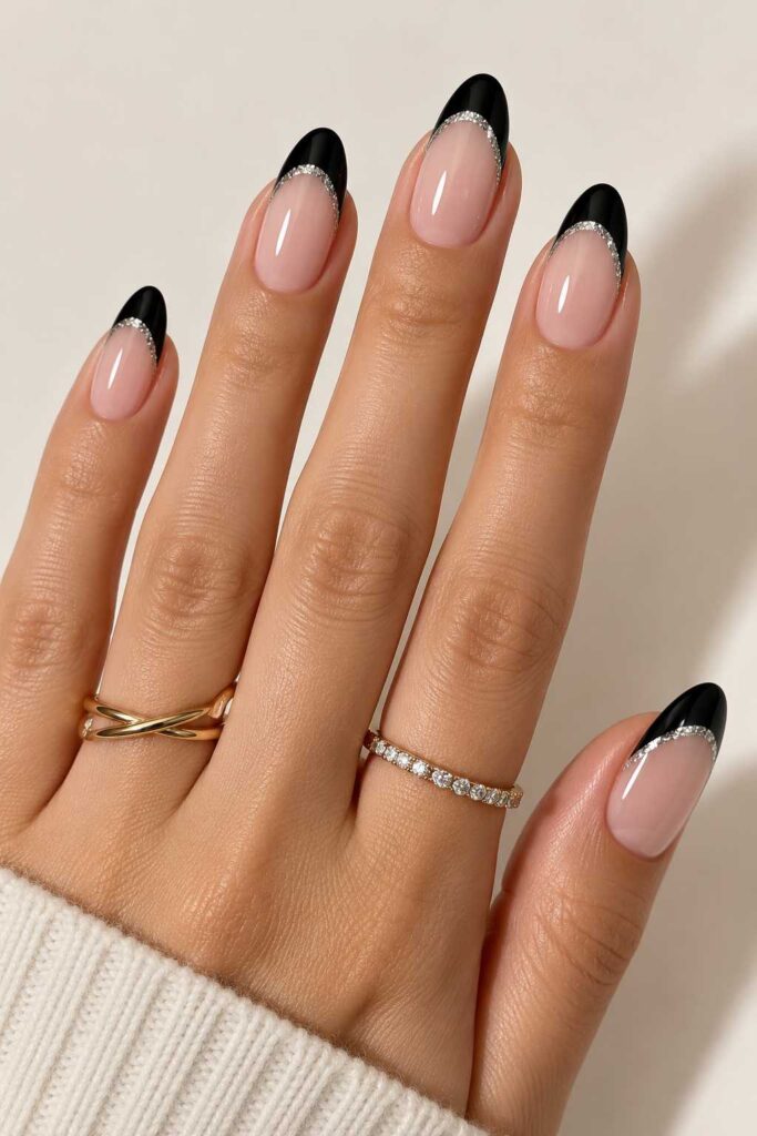 Black French With Glitter Line