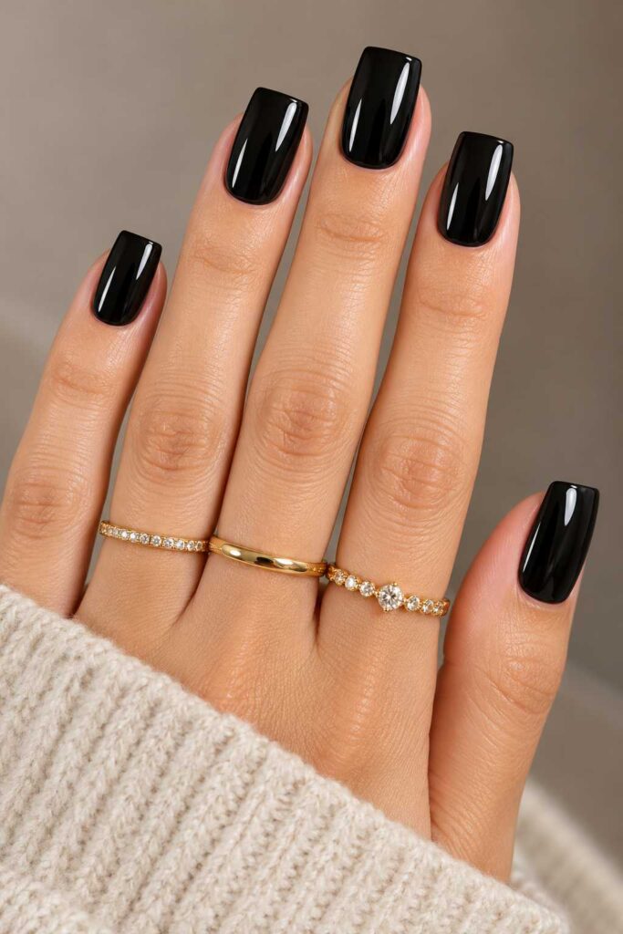 Black Glossy Square Nails