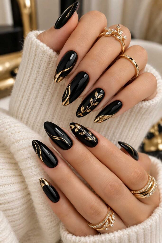 Black & Gold Luxe Nails