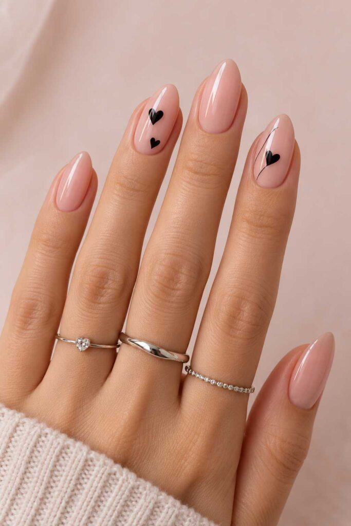 Black Heart Accent Nails