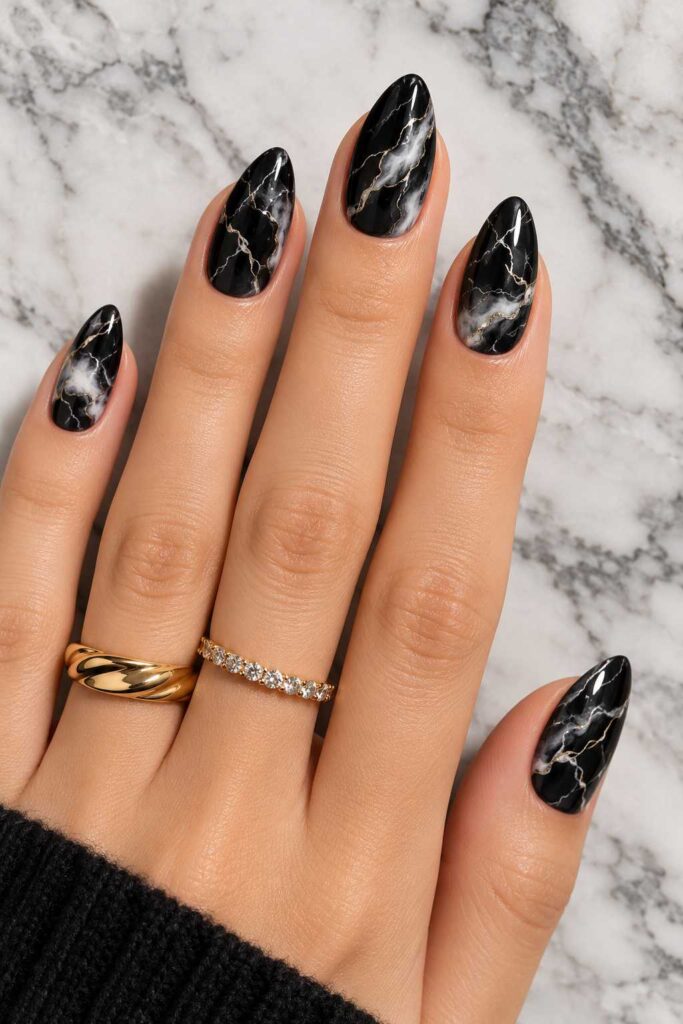 Black Marble Nails