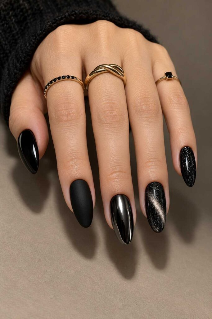 Black Mixed-Finish Nails