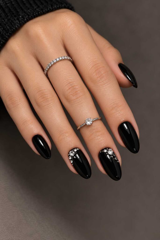 Black Rhinestone Nails