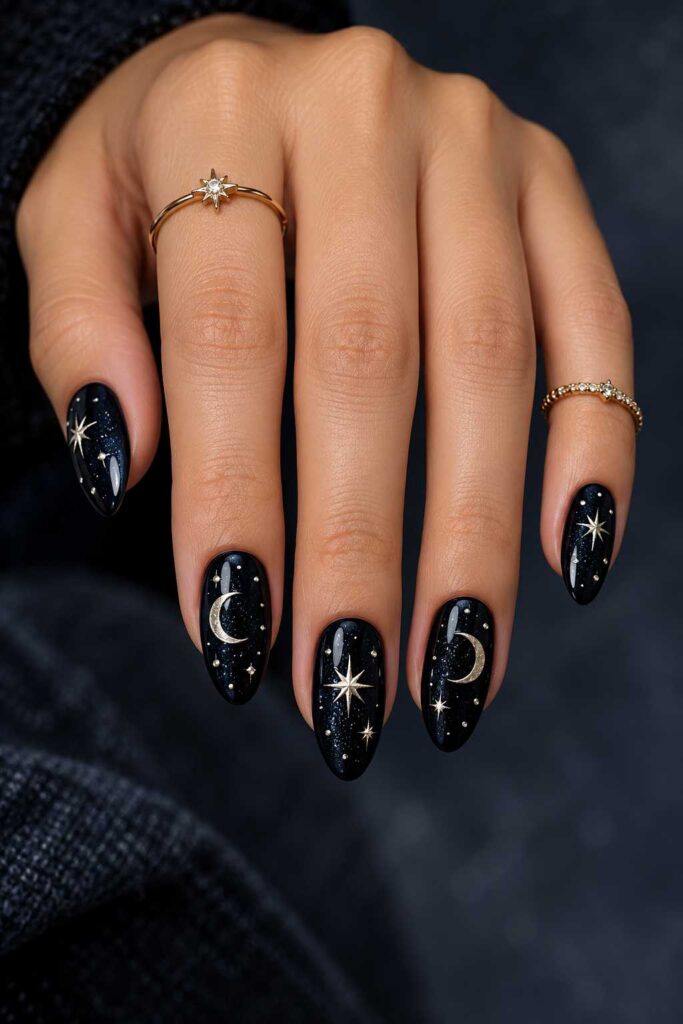 Black Starry Night Nails