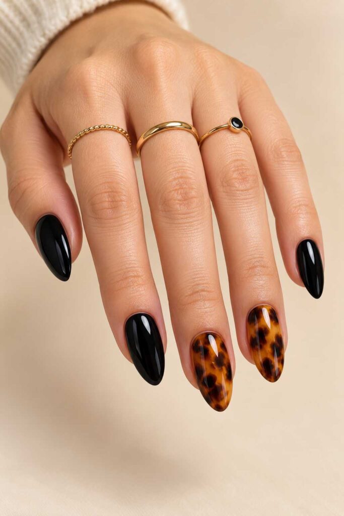 Black Tortoiseshell Accent Nails