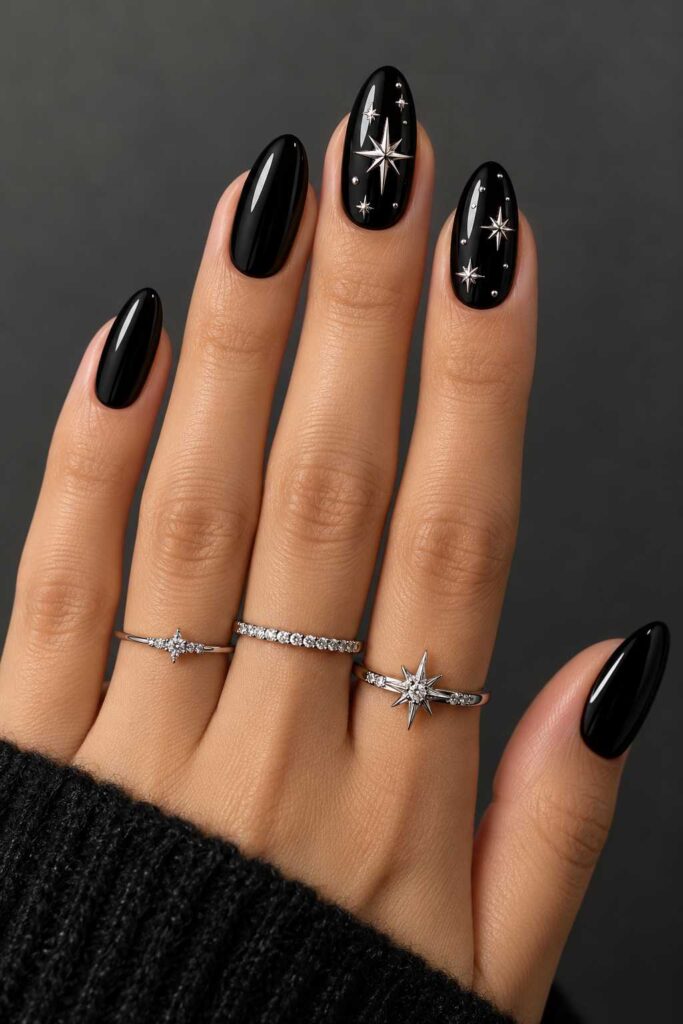Black With Silver Star Accents