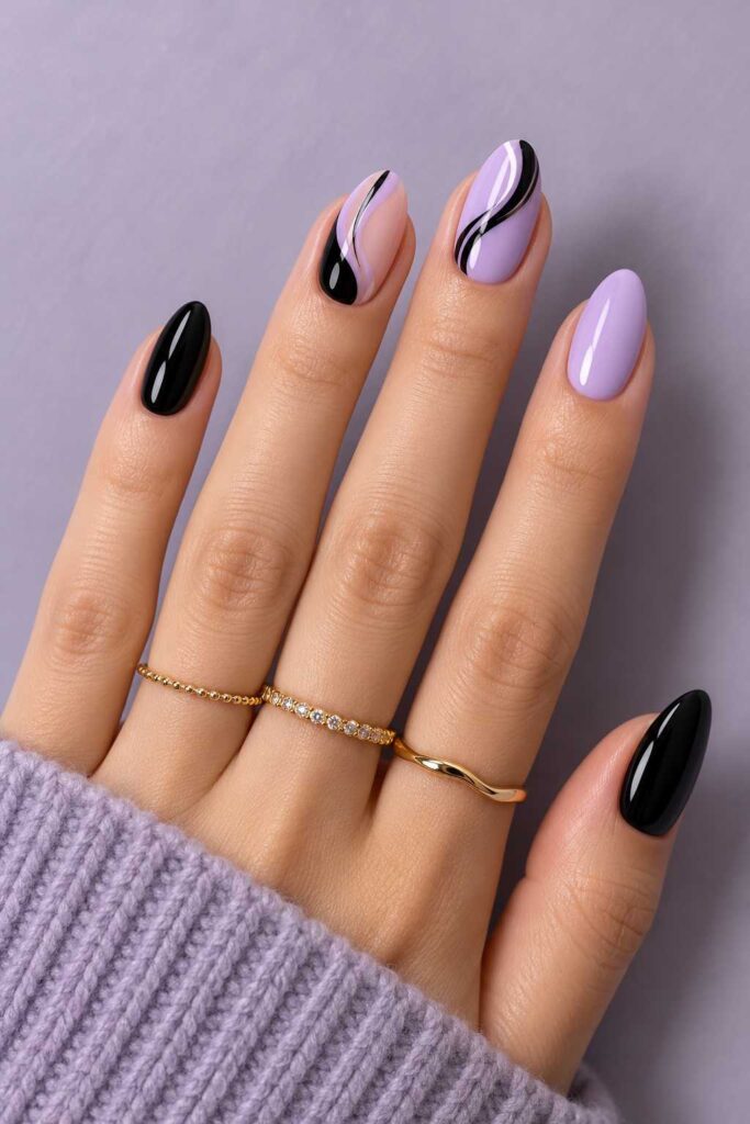 Black and Lavender Nails