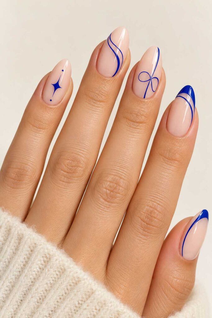 Blue Abstract Line Art Nails