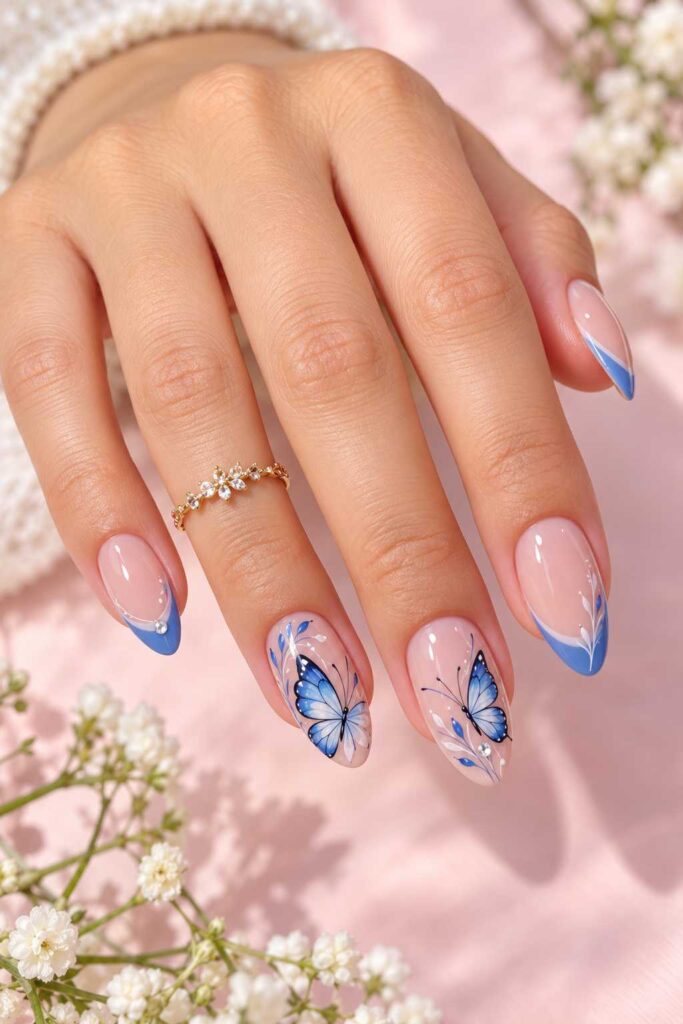 Blue Butterfly Nails