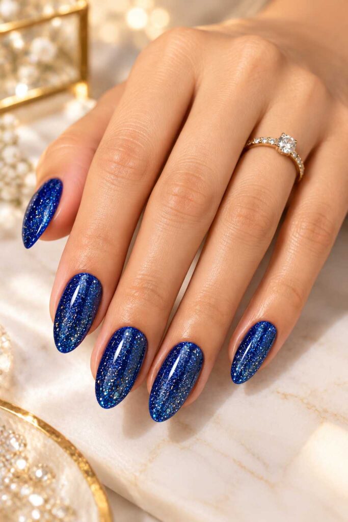 Blue Glitter Nails