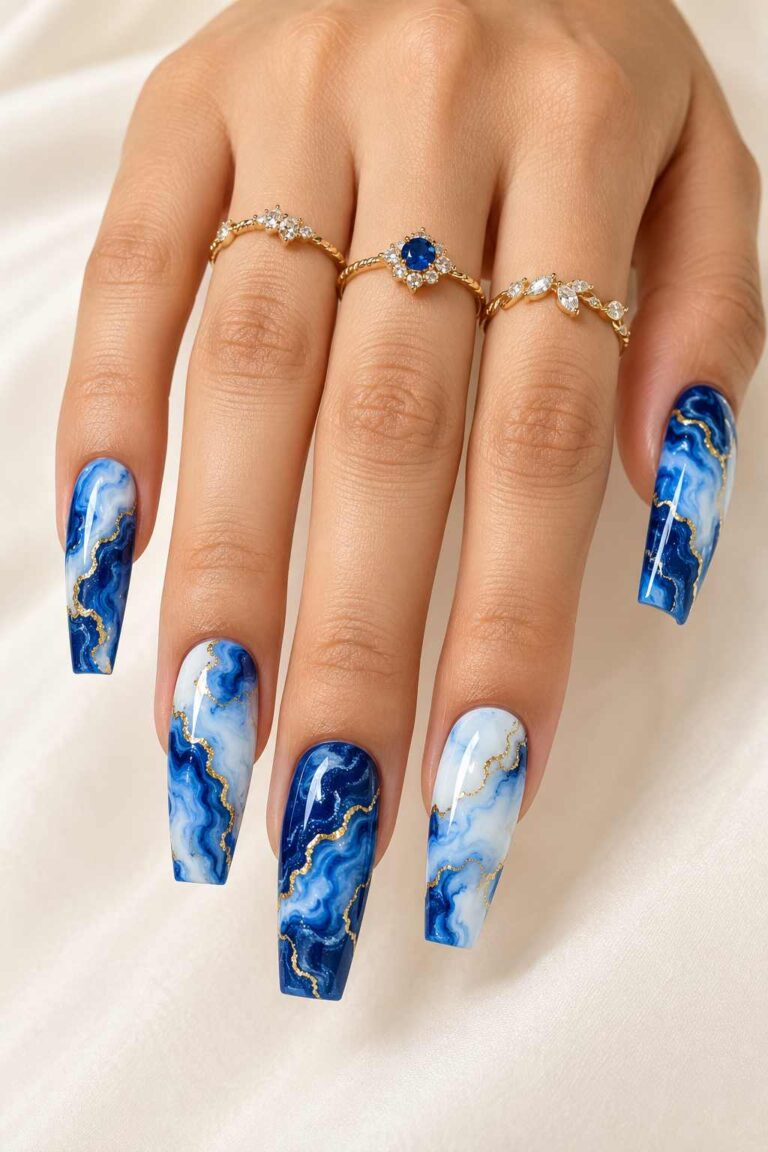 Blue Marble Acrylic Nails