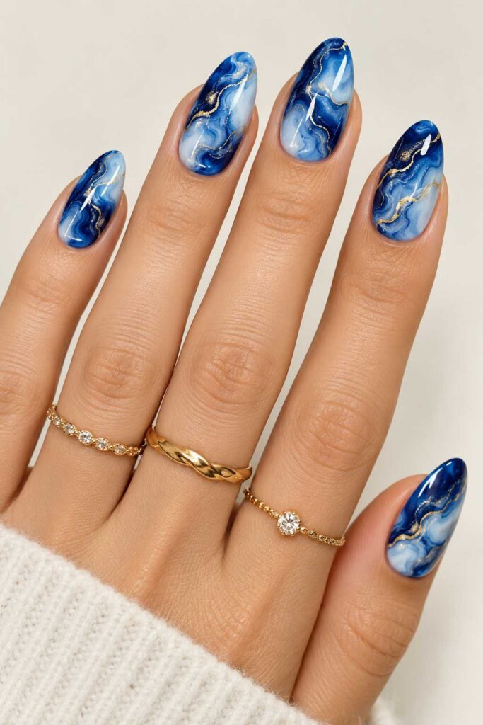 Blue Marble Gel Nails