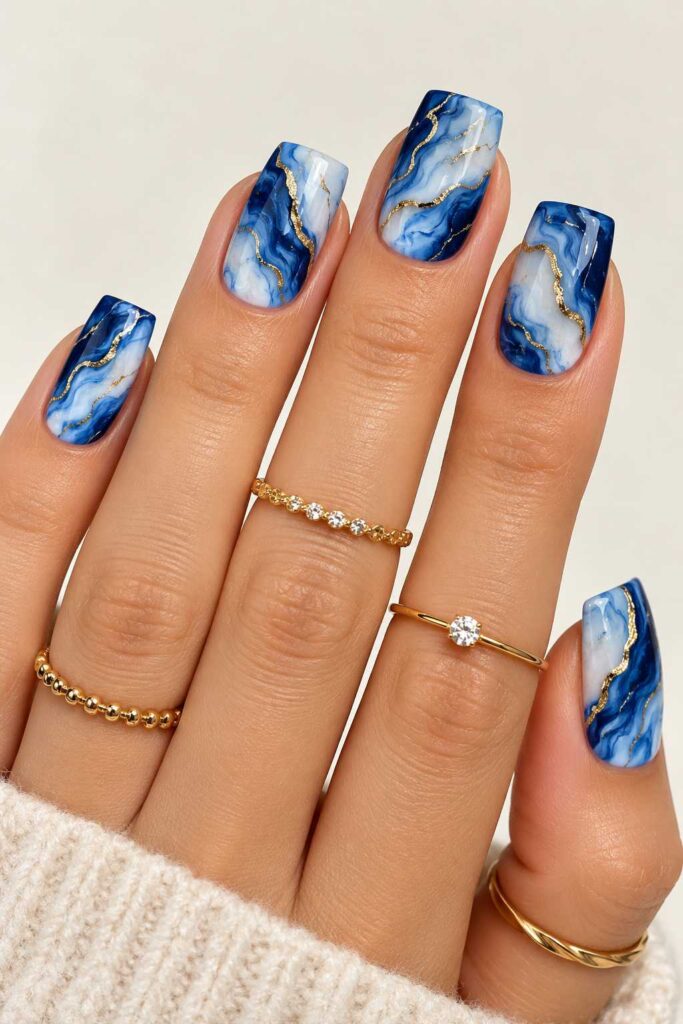 Blue Marble Square Nails