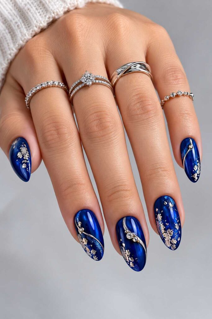 Blue and Silver Nails