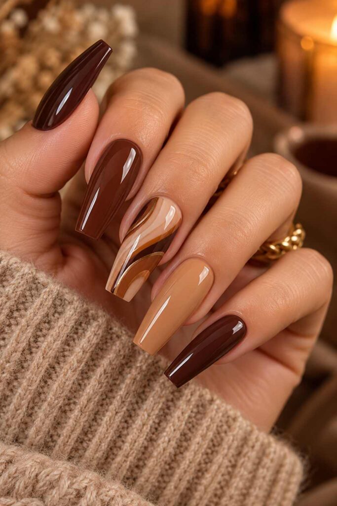 Brown Coffin Nails