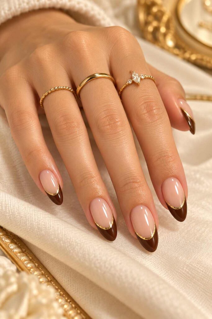 Brown French With Gold Tips